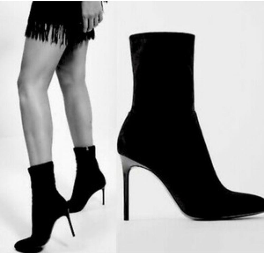 Zara Trafaluc Stiletto Stretchy velvet Sock Pointed Toe Ankle Boot EU39/US8 new